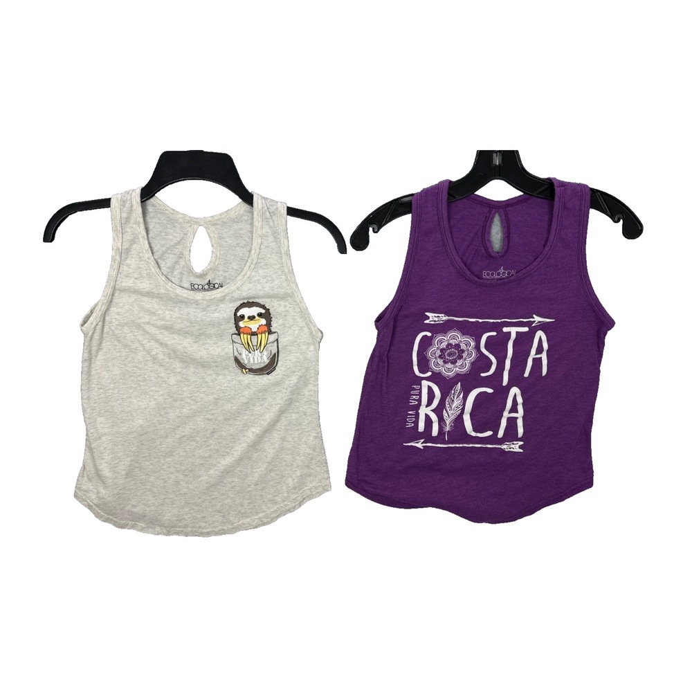 Ecological Women 2 Tank Tops Purple Costa Rica & Gray Sloth Size S Cotton